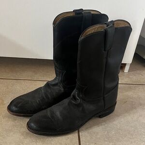 Justin Boots Black Leather Western Cowboy Boots